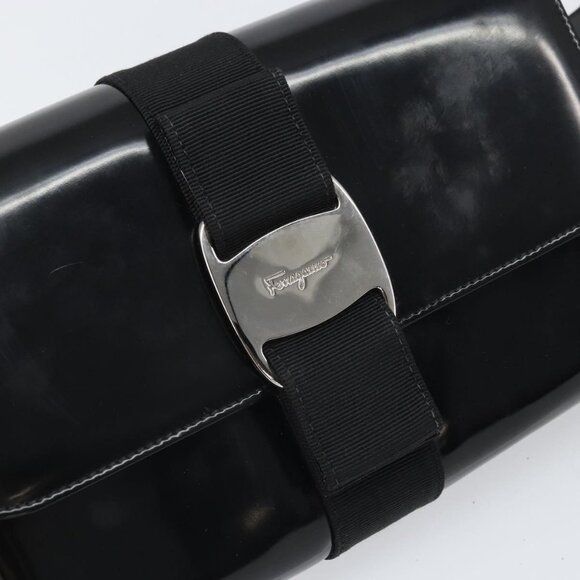 Authentic Salvatore Ferragamo Shoulder Bag Patent leather Black Silver - Picture 6 of 16